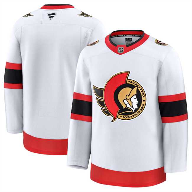 Mens Ottawa Senators Custom White 2024-25 Away Stitched Hockey Jersey